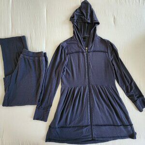 Soma zip jacket and pants set gray women medium pleated tunic loungewear hood